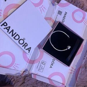 Brand new Pandora Silver Snake Chain Bracelet with Heart Clasp size 16